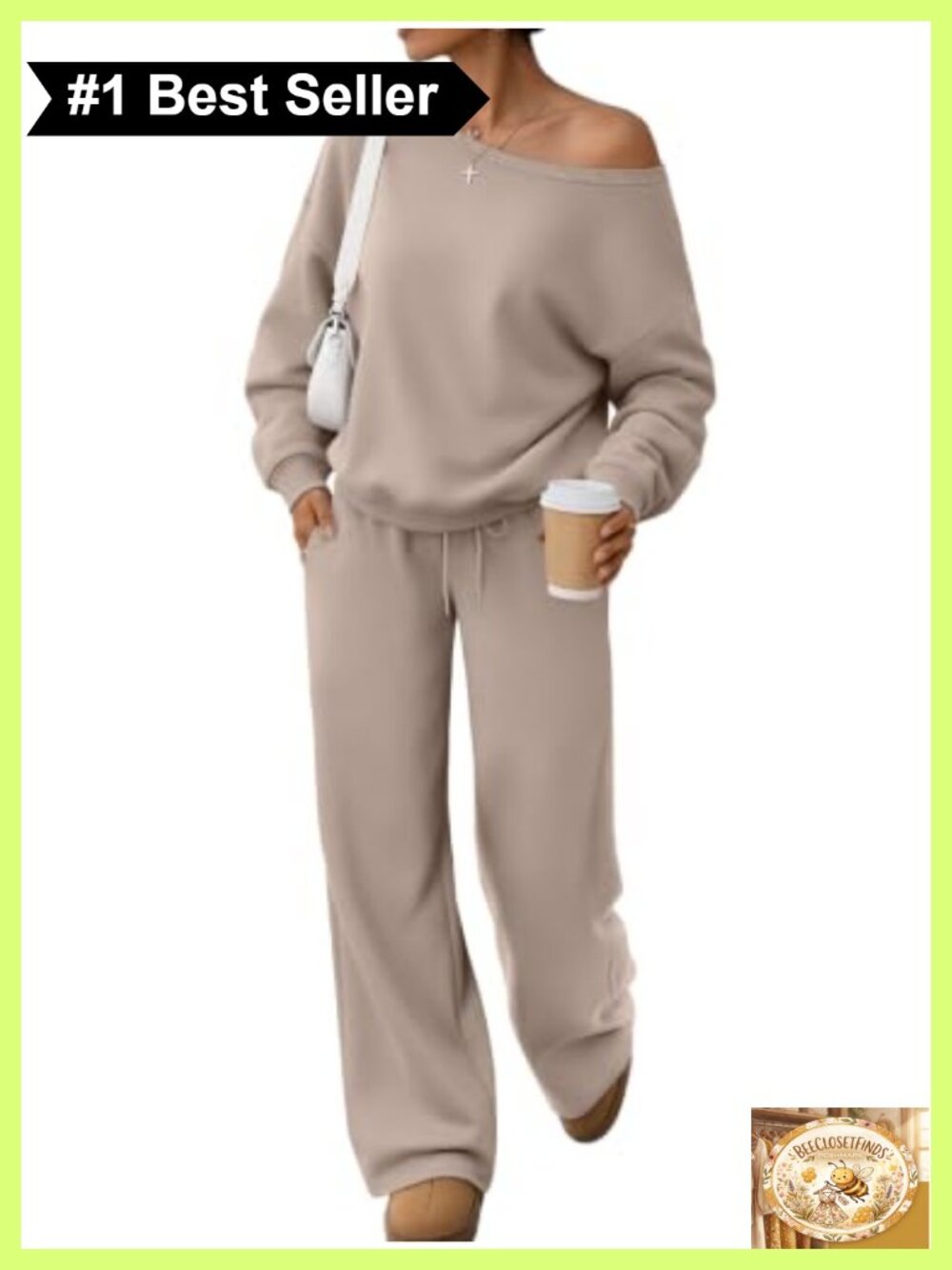 Women 2 Piece Sweat Set Fleece Lined Off Shoulder Wide Leg Pants